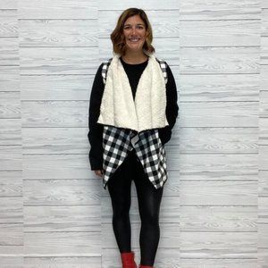 Sherpa Plaid Draped Jacket - Black/White
